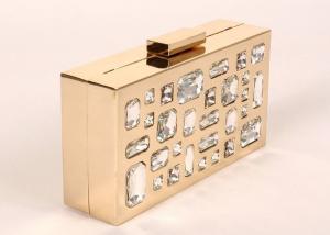 China Rectangle Shape Stone Clutch Bag Gold Frame Silver Glass Stone For Elegant Lady wholesale