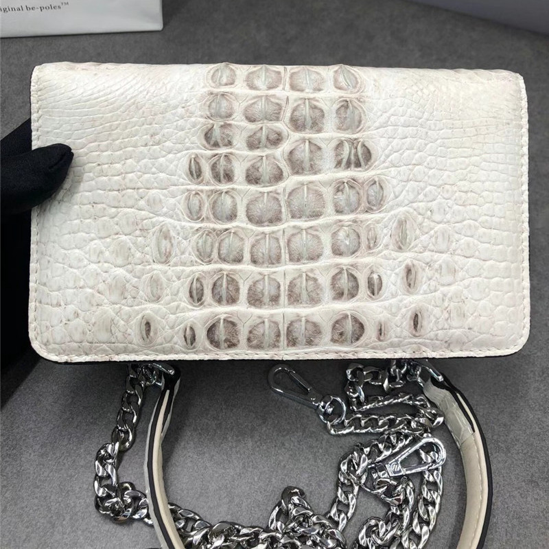 Authentic Crocodile Skin Women White Flap Bag Genuine Alligator Leather Lady Small Purse Female Single Shoulder Bag