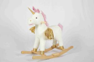China White Toddler Wooden Toys Rocking Horse Unicorn For High Rack Stuffed Animal Seat wholesale
