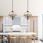 Rustic Farmhouse Metal Chandelier Lighting Distressed Wood Ceiling Light Foyer
