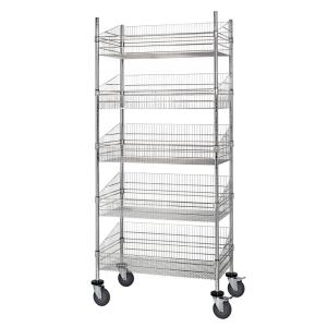 China Grocery Storage Movable Wire Grid Baskets Shelving Five Layers Silver Color wholesale