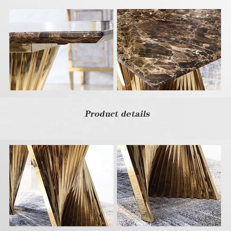 Premium Hotel Restaurant Furniture Modern Art Natural Marble Metal Base Dining Table