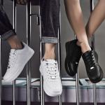 Anti Slippery Low Top Black Leather Casual Sneakers With TPR Bottom