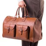 Modern Garment Weekender Bag , Brown Leather Suit Protector Bag