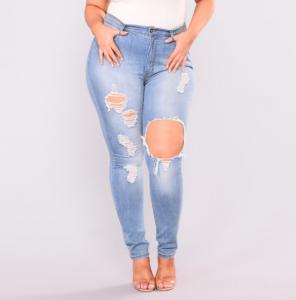 China Wholesale fashion women denim pants plus size broken holes jeans wholesale