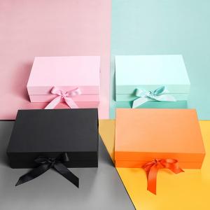 China Cardboard gift box Folding Paper Flat Packing Luxury Magnetic Gift Box with ribbon for clothing and shoes on sale