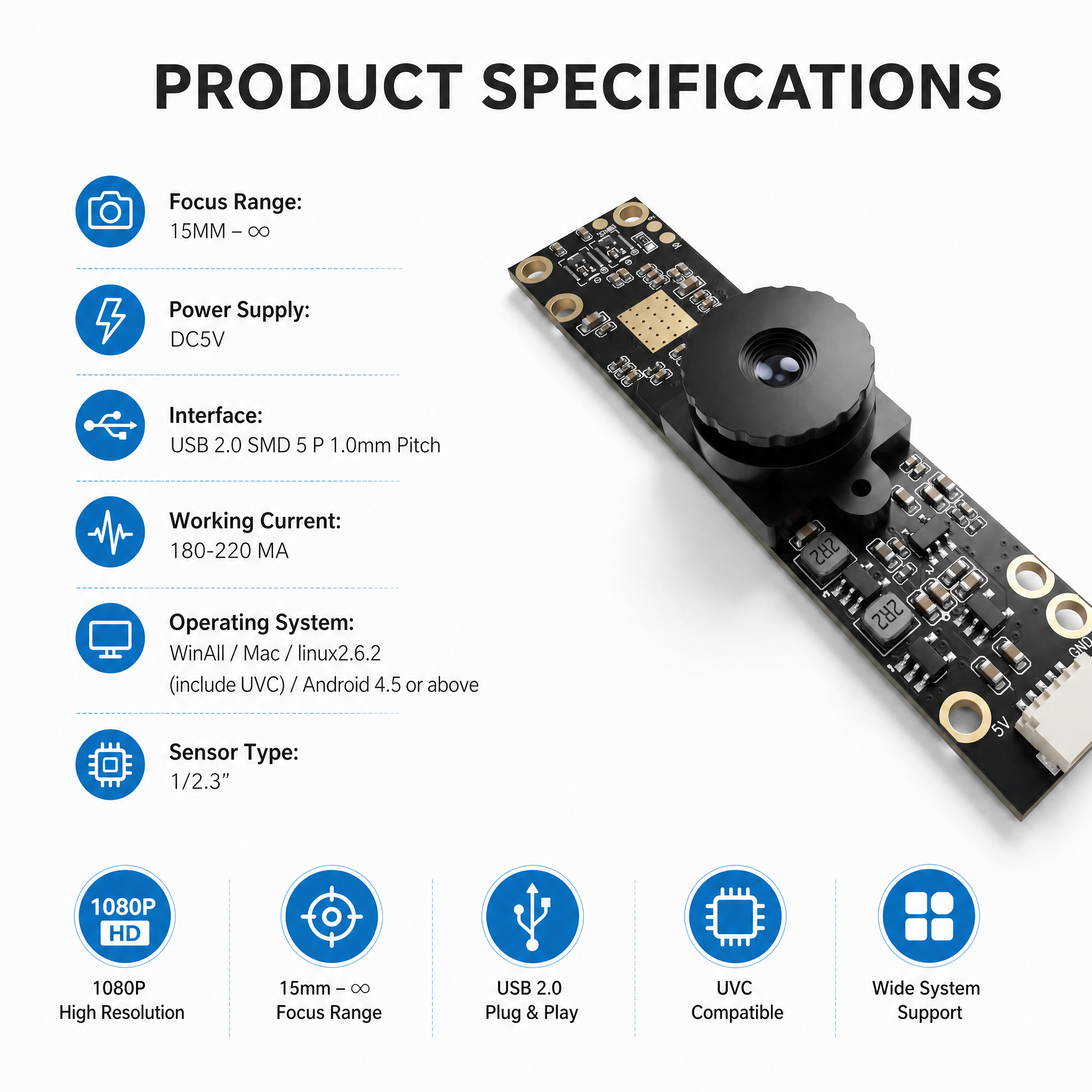 JP-6837-12M USB Camera Module 12MP 3840*3032 / 3840*2160 30FPS 1080P