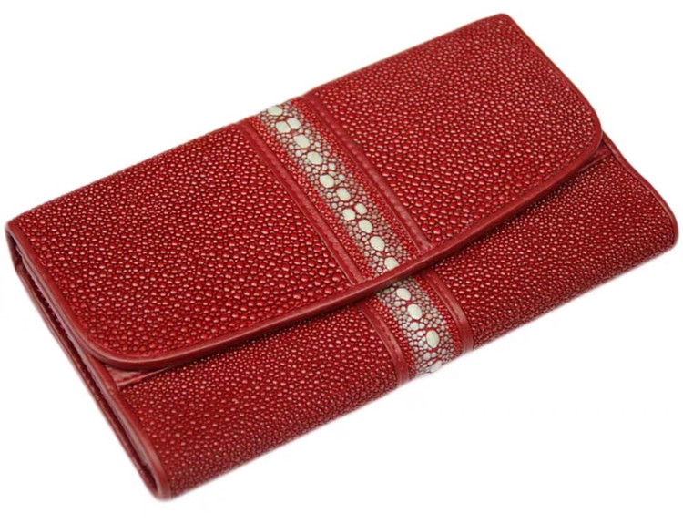 Unisex Style Authentic Stingray Skin Women Long Wallet Lady Card Holders Genuine Leather Female Large Clutch Purse