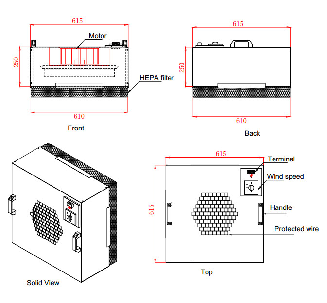 Motorized Ceiling Fan Filter Unit Ultra Thin Low Noise With Long Service Life