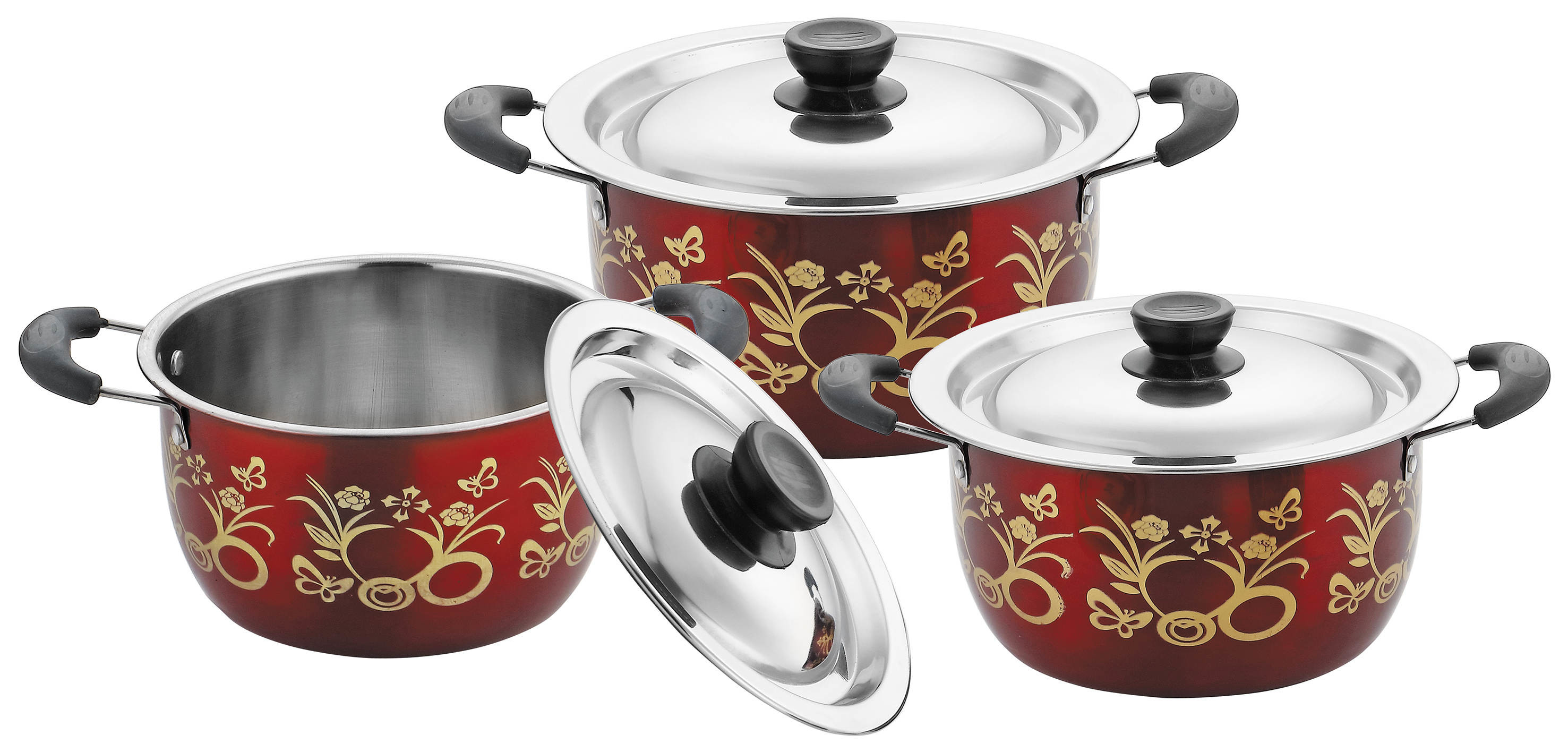 2019 hot selling 6pcs stainless steel cookware set & red color ,blue color 3pcs non-stick cooking pot
