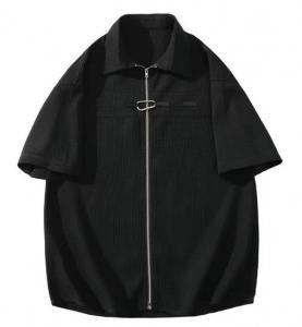 China Custom Apparel Manufacturers Men'S Summer Waffle Polo Shirt  Short Sleeve  Zipper Up T Shirt on sale