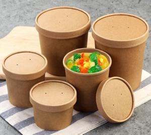 China 8 Oz Food Takeaway Containers Kraft Paper Soup Bowl Fruit Pizza Soup Safety wholesale