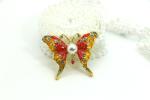 Red Butterfly Fashion Brooch Pin Inlaid Diamond For Clothing ODM