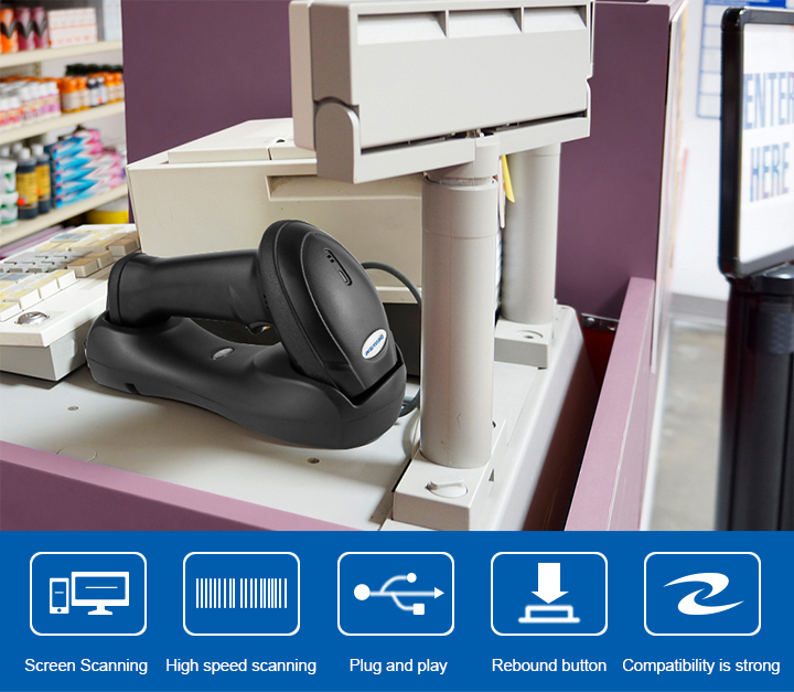 Automatic Scan Handheld 2D QR Code Reader POS Terminal 2.4G Wireless Barcode Scanner
