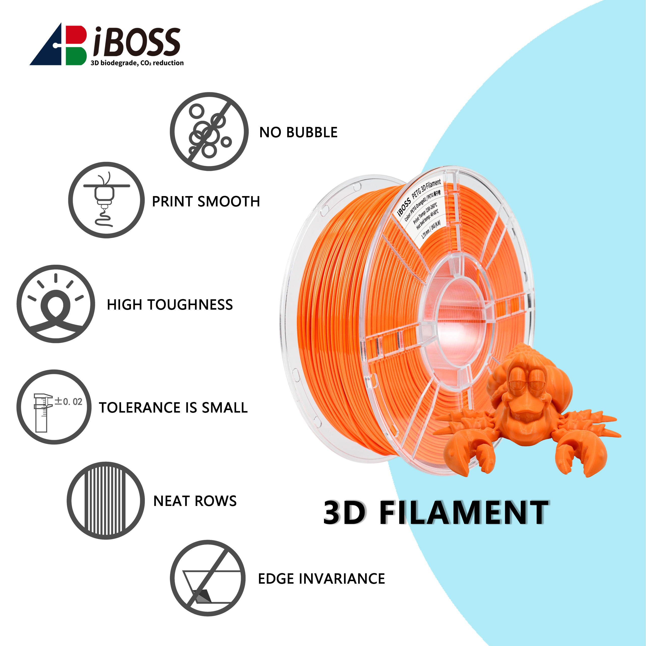 3D Printing Filament Orange PETG Filament 1.75mm 1kg FDM Forming Technology