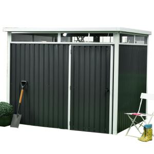 China 16x8ft 10ftx8ft Pent Roof Metal Shed 187cm 0.3mm Lockable Door With Metal Foundation wholesale