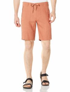 China Light Brown Beach Mens Linen Shorts Drawstring Yarn Dyed Fabric wholesale