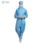 Hooded anti-static cleanroom coverall zipper open crotch grid line for cleanroom