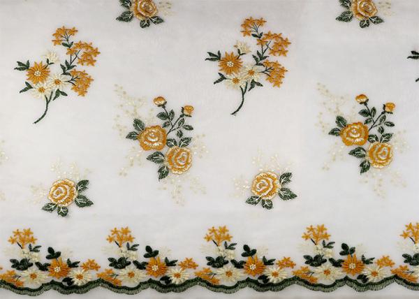 Multi Colored Floral Scallops Lace Fabric For Evening Dresses / Embroidered