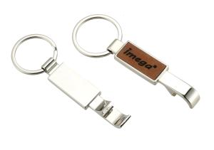 China Laserable PU Leather Metal Bottle Opener Keychain Rectangle With Keyring wholesale