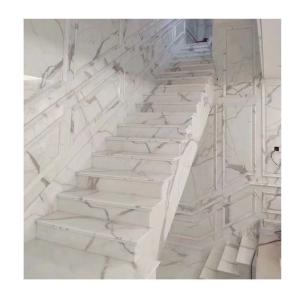 China Polished Finish White Marble Stairs with Glass Railing from Italy ODM OEM Offered wholesale