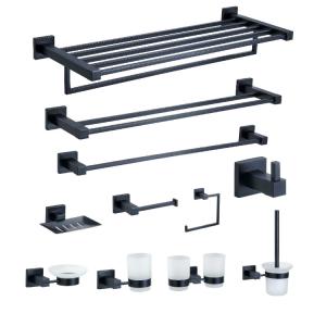 China Polished Matt Bathroom Towel Bar Sets Black 11 Piece Bath Accessories Kit wholesale