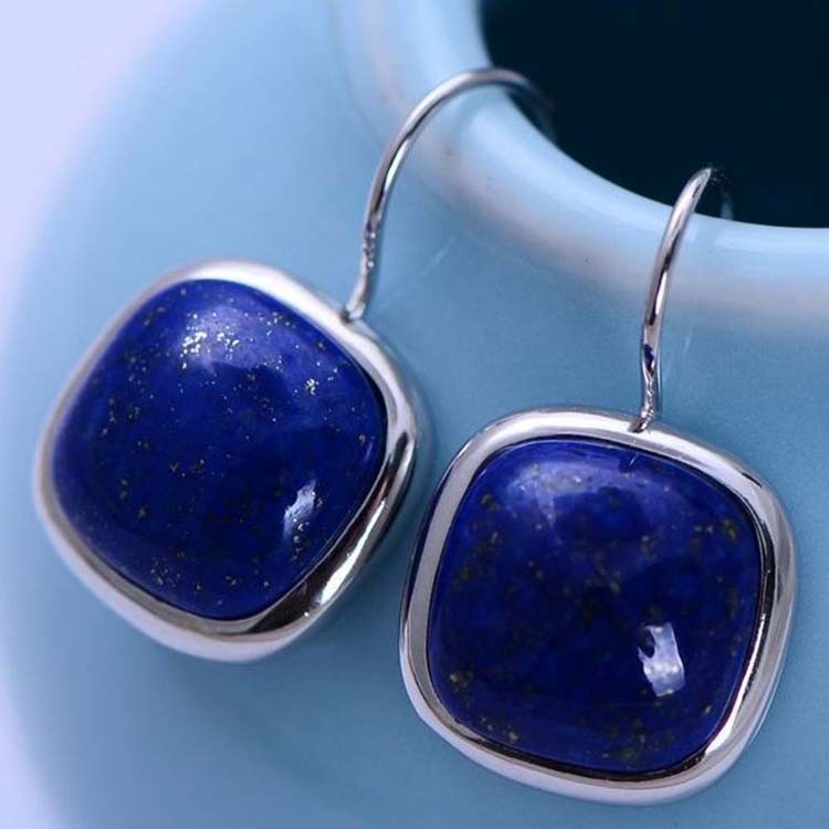925 Sterling Silver Square Natural Lapis Lazuli Dorp Earrings(034607W)