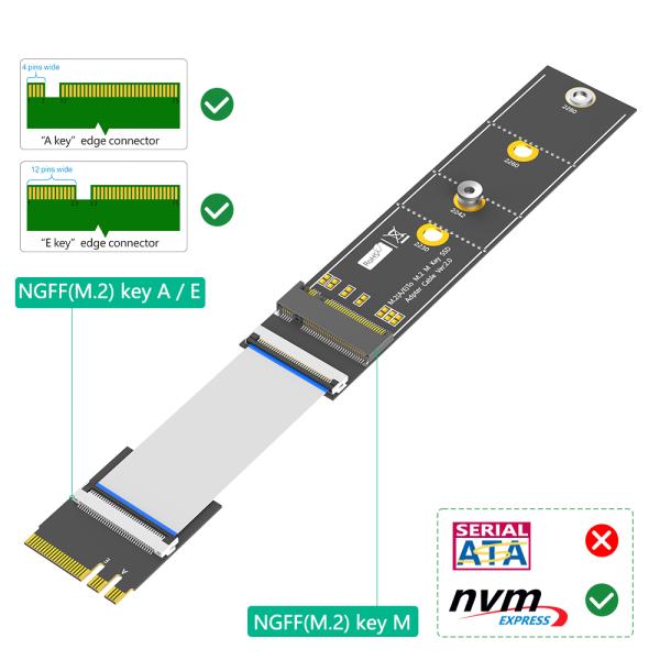 M.2 Key M to Key A+E Adapter with 10cm 15cm 25cm FPC Cables