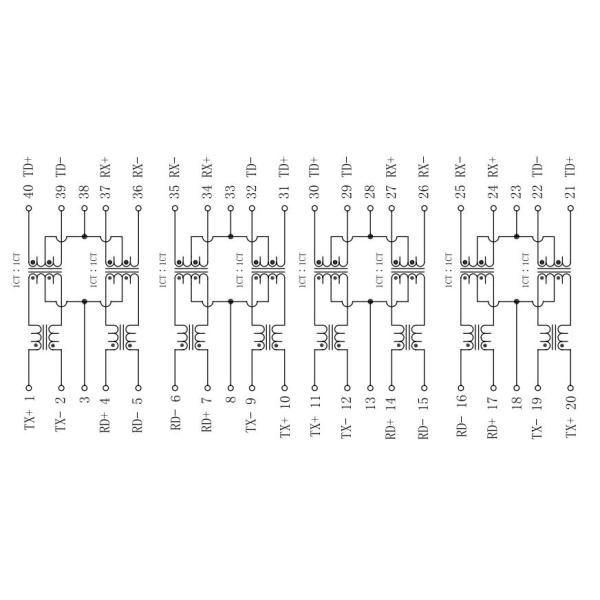 40SS1041RX HF / 40SS1041RX Quad Port 10/100BASE-TX Transformers Module LP44009NL