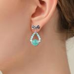 Handmade Crystal Stone Earrings Green Flourite Gemstone Beaded Bow Charms