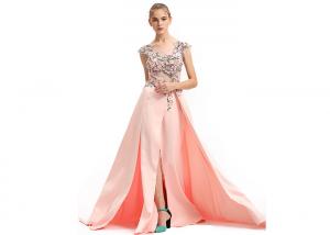 China Peach Color Muslim Wedding Bridesmaid Dress Split Ball Gown Tapestry Fabric Type wholesale