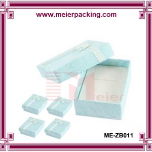 China Custom luxurious blue texture paper display ribbon bow gift paper jewel box trinket packing box wholesale