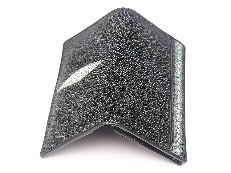 Unisex Style Authentic Stingray Skin Women Men Slim Bifold Wallet Card Bag Genuine Leather Female Male Thin Clutch Purse