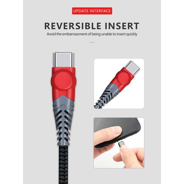 Cotton Braided Usb C Cable , PD 60W 6 Feet 3A Usb 2.0 Type C Cable