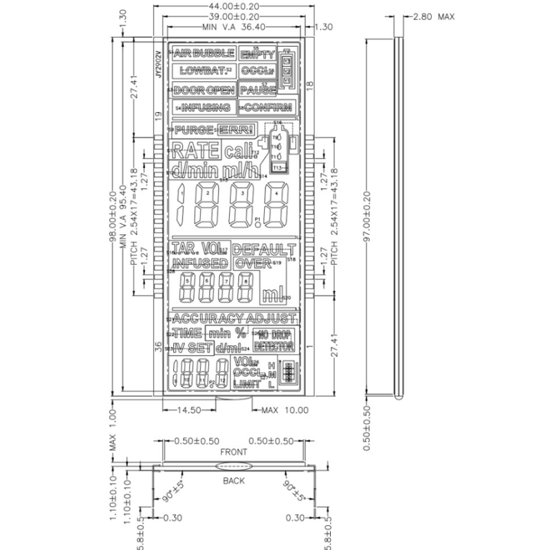 Mini 7 Segment TN LCD Display Module with Transmissive Negative Screen and 36-Pin Connector
