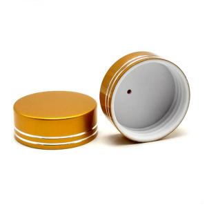 China Non Spill Round Plastic Bottles Caps Metalized Glossy Elegant Cosmetic Closure 45mm wholesale