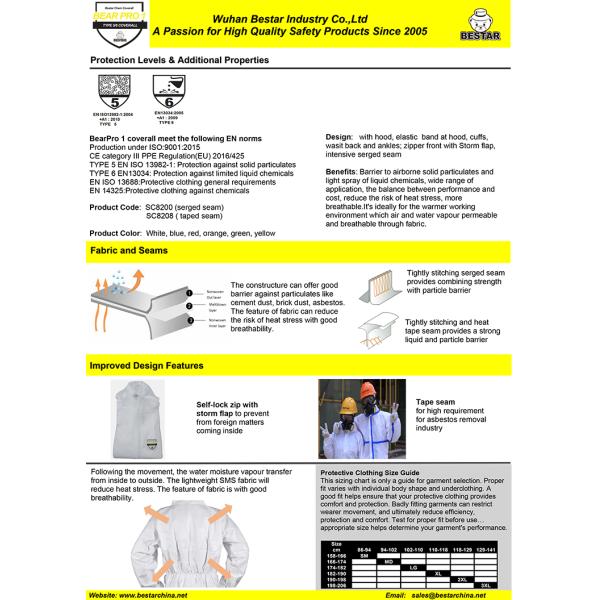 CE Certified Cat III Type 5/6 SMS Coverall with reflective tape