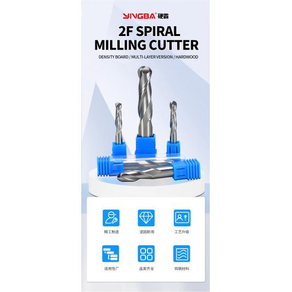 YingBa Customized High Quality Coated Solid Carbide Alloy Ball Nose End Mill Two Flutes Spiral CNC Router Bit for Wood Aluminum