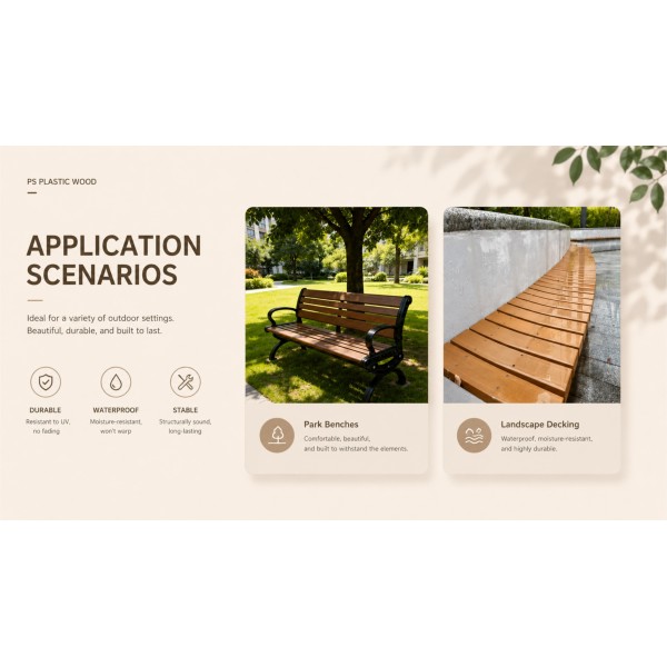 Termite Proof Splinter-Free Plastic Lumber Board with Smooth Surface for School Park Public Bench Seating
