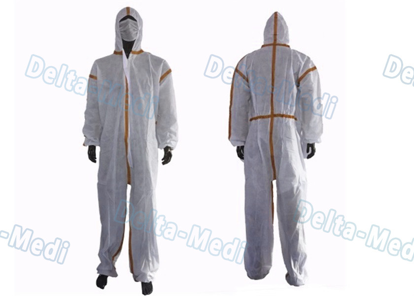 SMS White Disposable Coveralls , Chemical Protective Suit With Hood Tape Seam