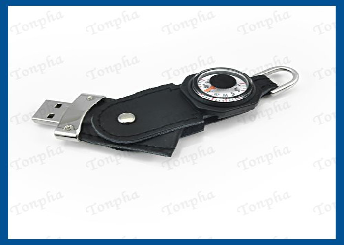 Customized Logo Leather USB Flash Drive Full Capacity With Compass Function