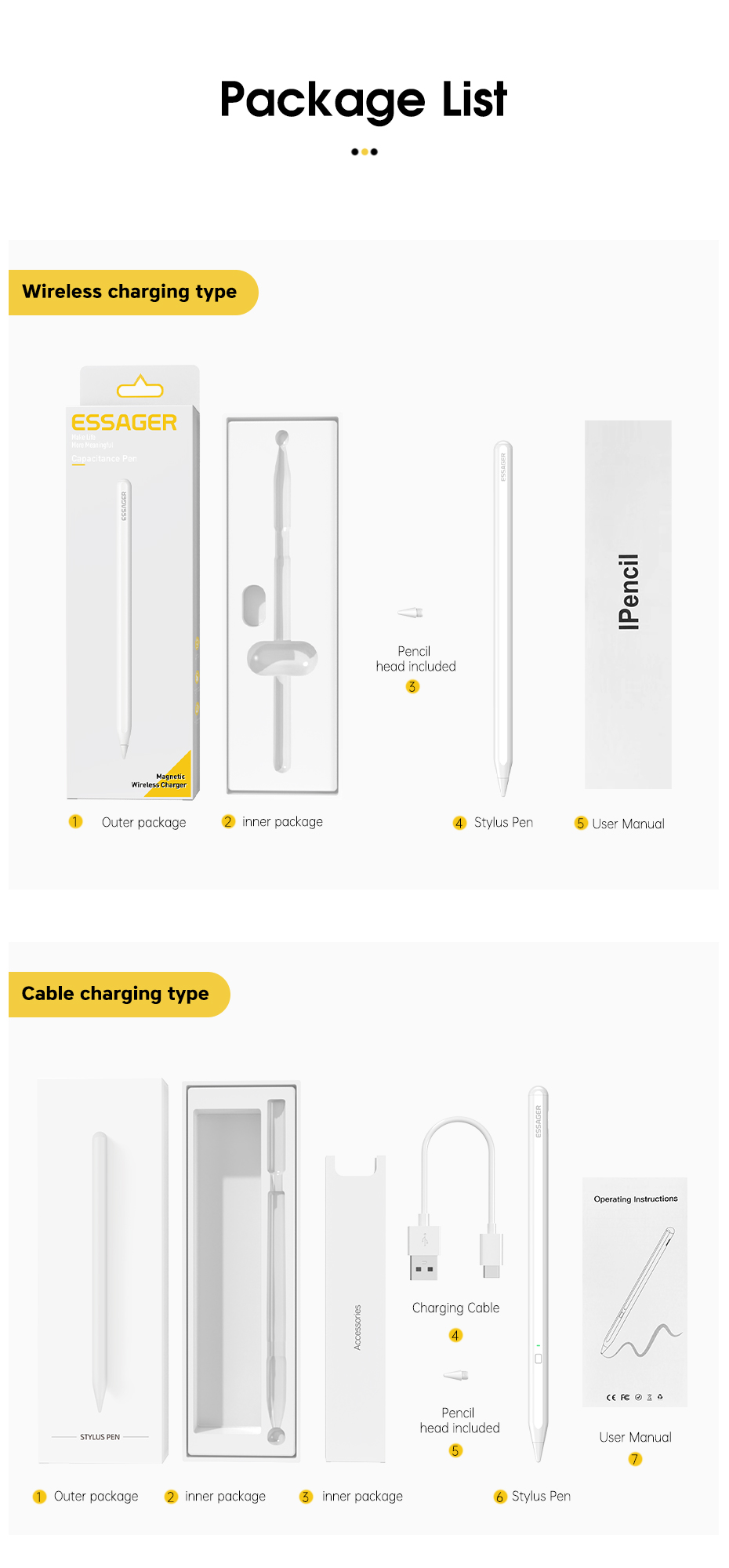 Essager 2022 Sketch White Magnetic Wireless Charging Capacitive Touch Pen for Tablet