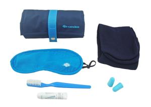 China Blue Travel Set For Passengers , Airline Amenity Kits Pencil Vase Like Cylinder Pouch wholesale