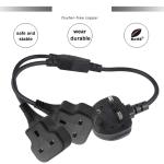 Copper 3 Wires AC Power Cord UK 3Pin Male To Double Female Connector Y Splitter