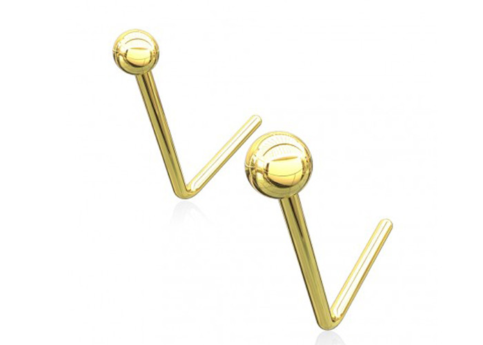L Shaped 18k Gold Nose Ring , Nose Ring With Ball On End 1.5-2.0mm size