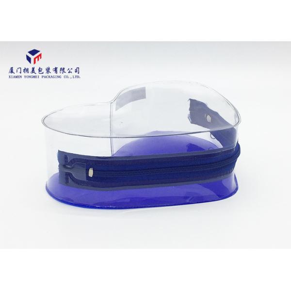 Heart Shape Soft PVC Bags 14.5cm Height Backside Opaque Embossed Blue PVC