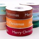 Colorful Fabric Christmas Ribbon Custom Printed Logo 100% Polyester Material