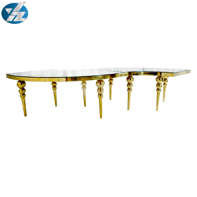 SS Round Curved Gold Rent Wedding Dining Table Hotel Event Big Tables D340XH75