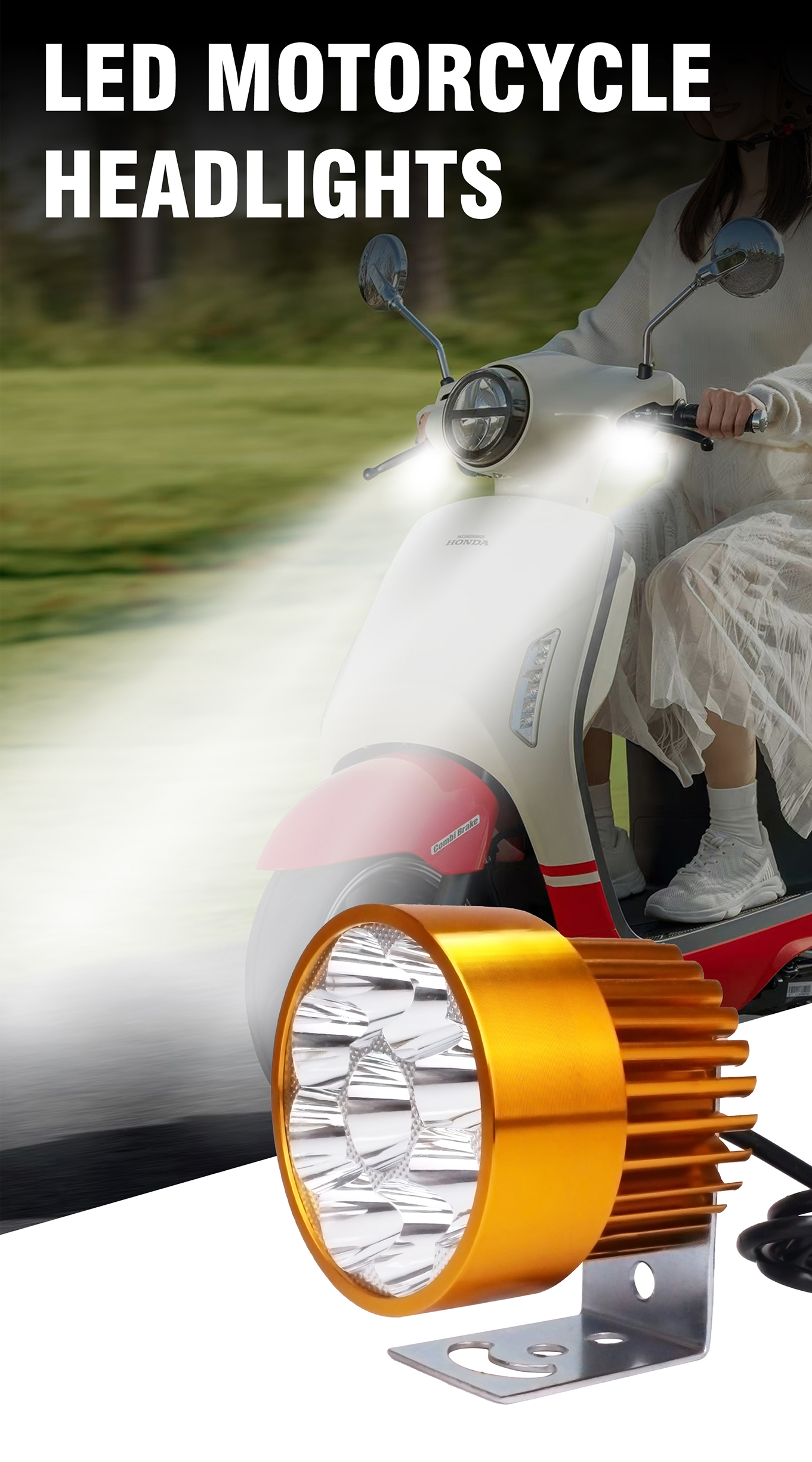 12W Motorcycle External Spotlight Smart Temperature Control Single White Light