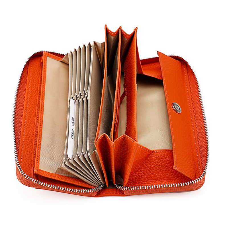 Availiable Luxury Real Leather RFID Blocking Portable Logo Zipper Long Wallet for Man
